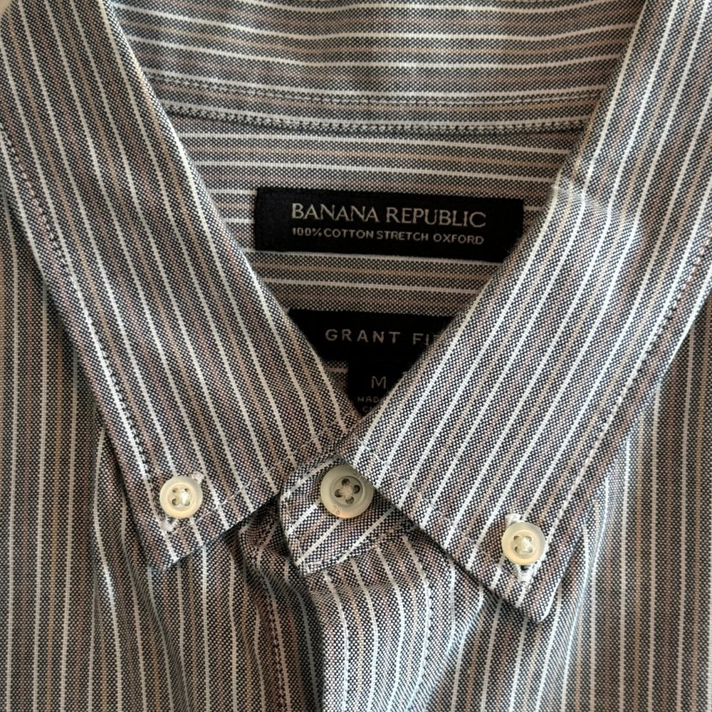 Banana Republic Brown Grey Striped Oxford Button Down Shirt